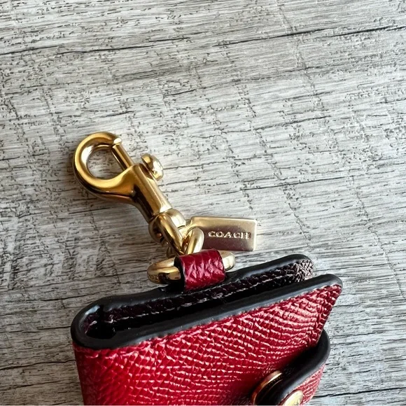 Coach Red Leather Photo Album Bag Charm with Gold Accents Key Charm